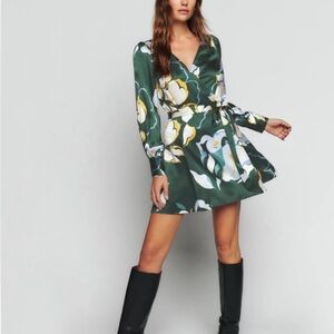 Reformation Chrisley Silk Floral Abstract Wrap Mini Dress Size XS